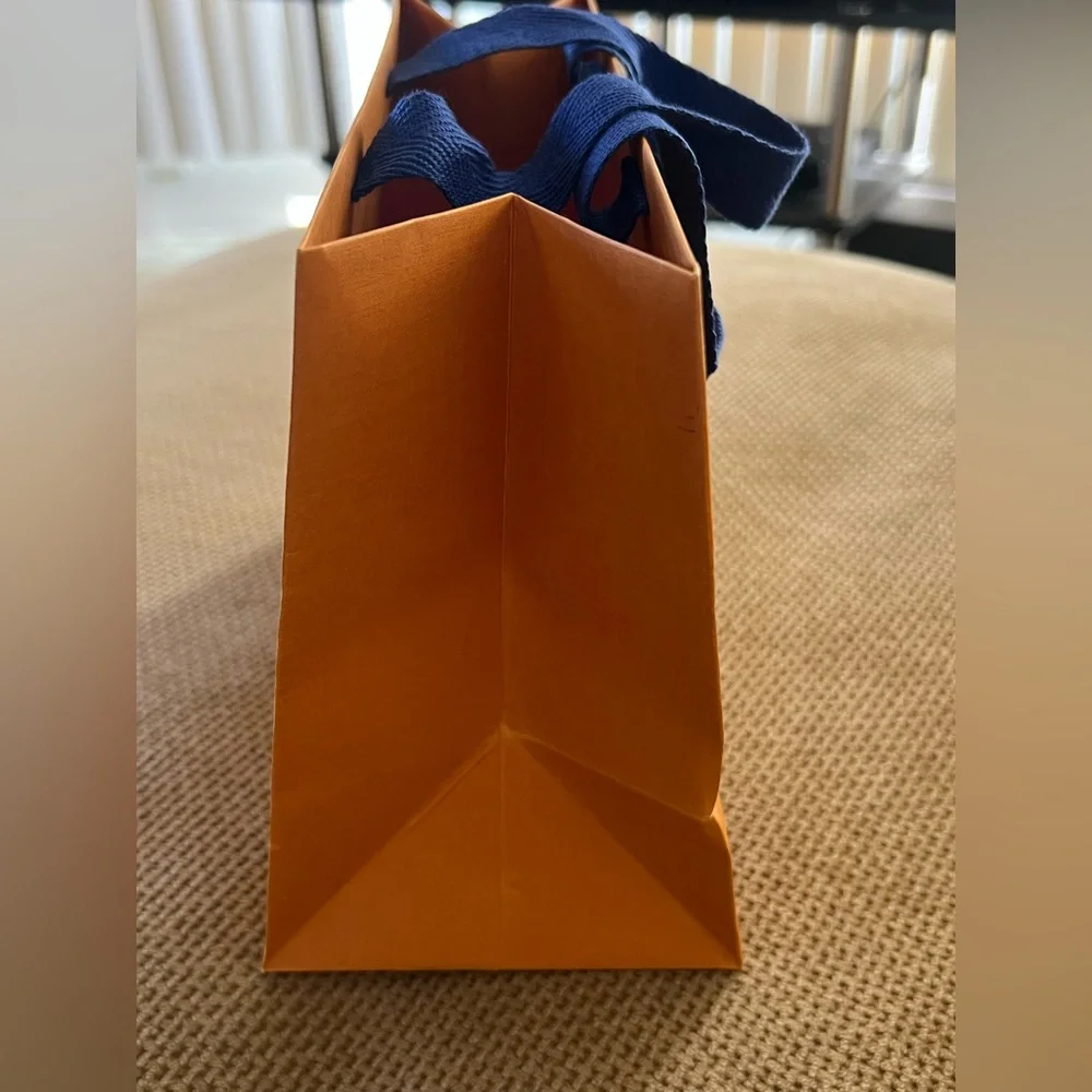 Authentic Small Louis Vuitton Orange Shopping Tote with Blue Handles